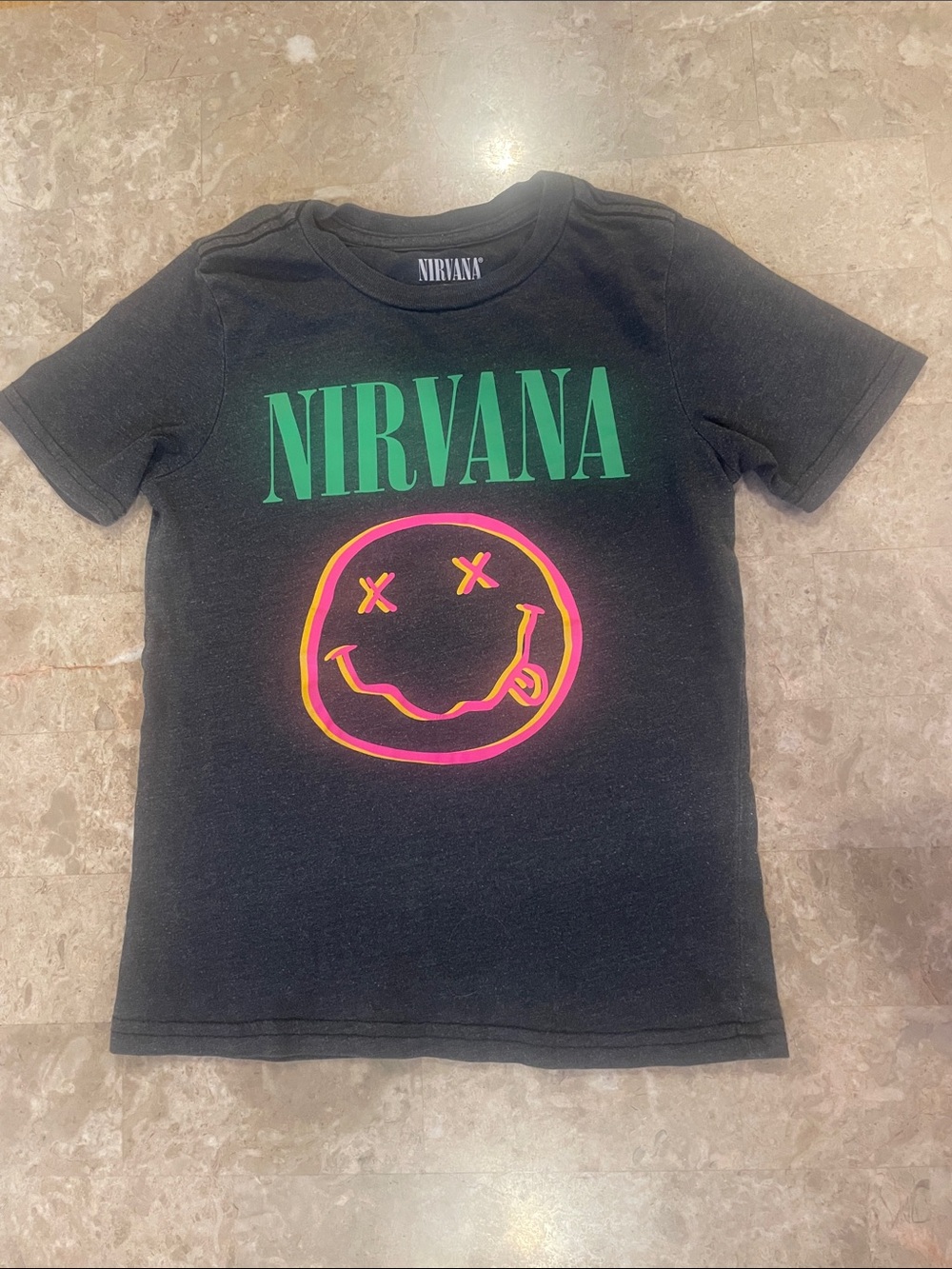 NIRVANA band Tee Black Short-Sleeve Tee with Neon Smiley